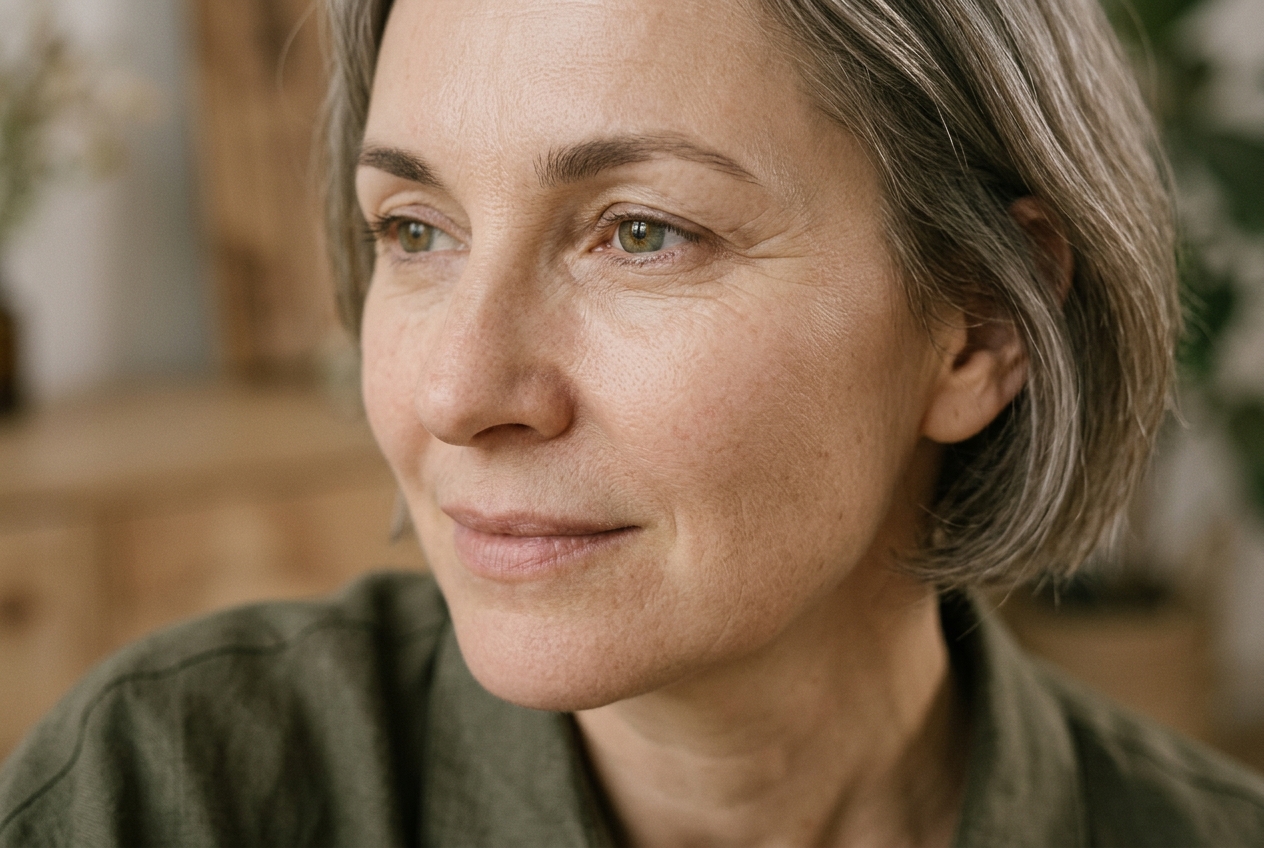 Illustrative editorial close-up of skin where fine lines and natural texture are visible