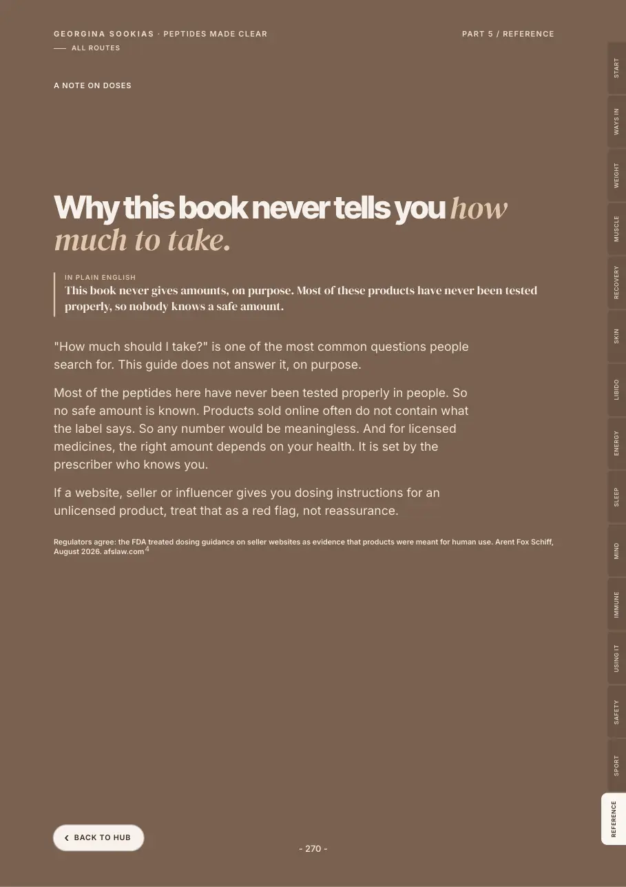 A note on doses page explaining why the book never gives amounts
