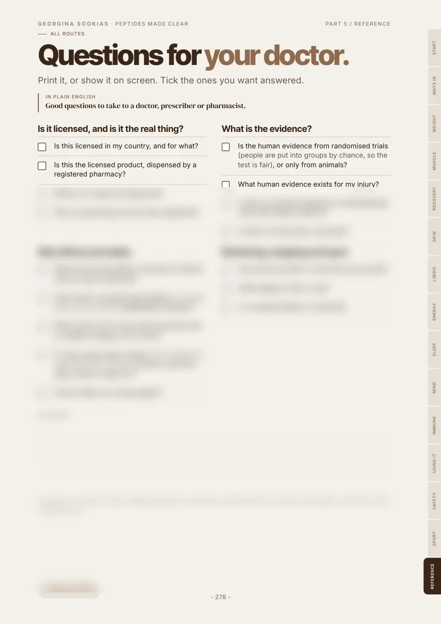 Questions for your doctor page, with the detail blurred