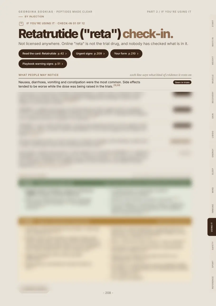 Retatrutide check-in page, with the detail blurred