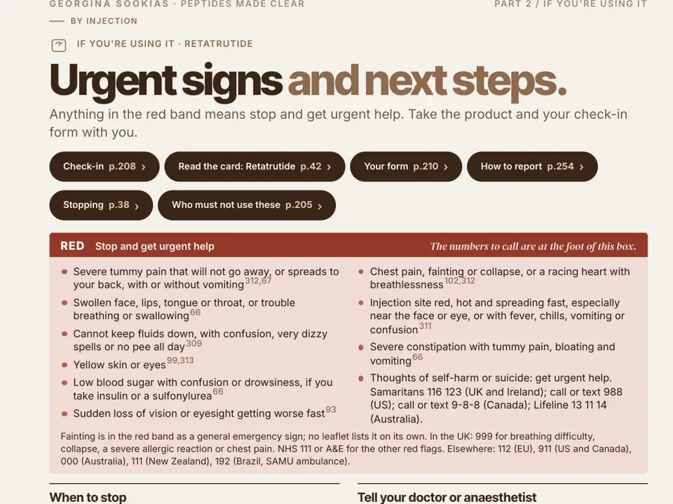 Urgent signs and next steps page with a red band of signs that mean get help now