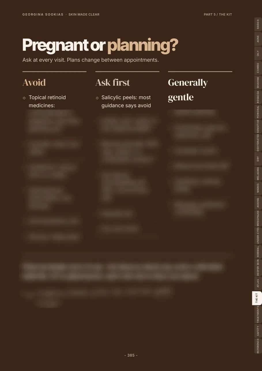 Pregnancy quick check page, with the lists blurred