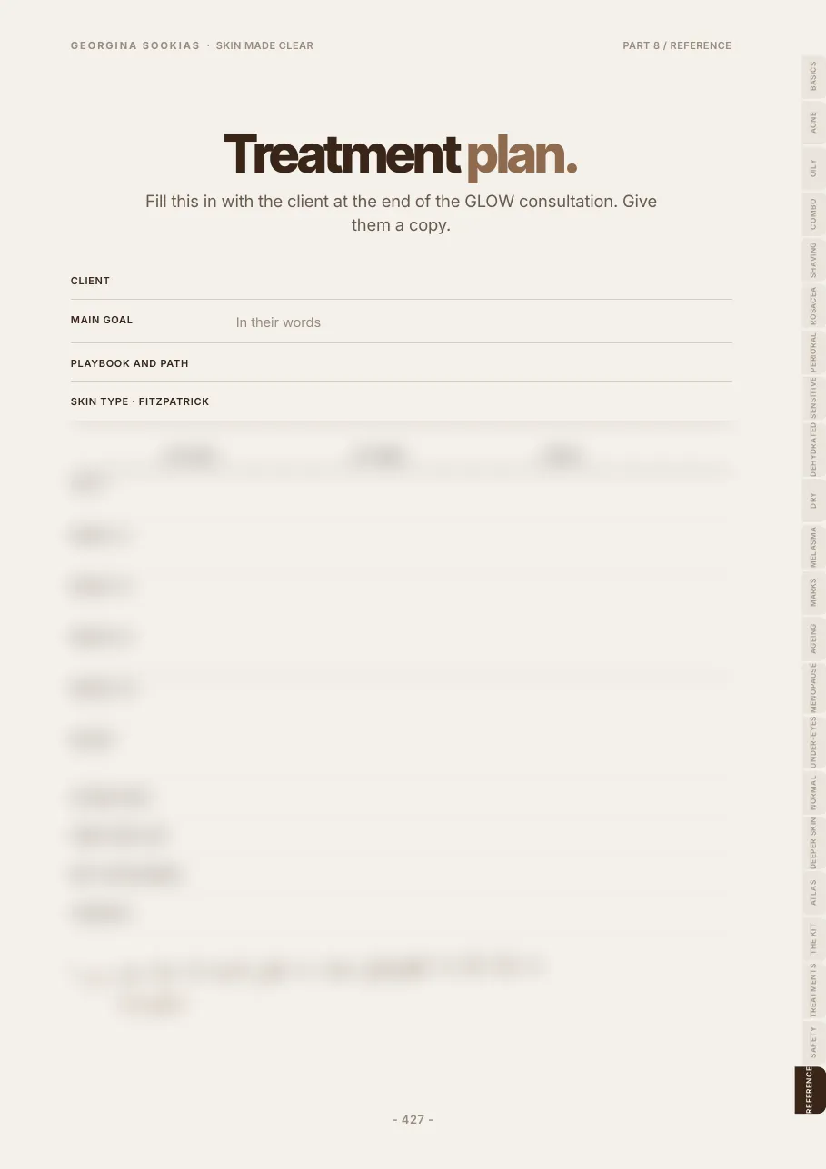 Treatment plan template page, partly blurred
