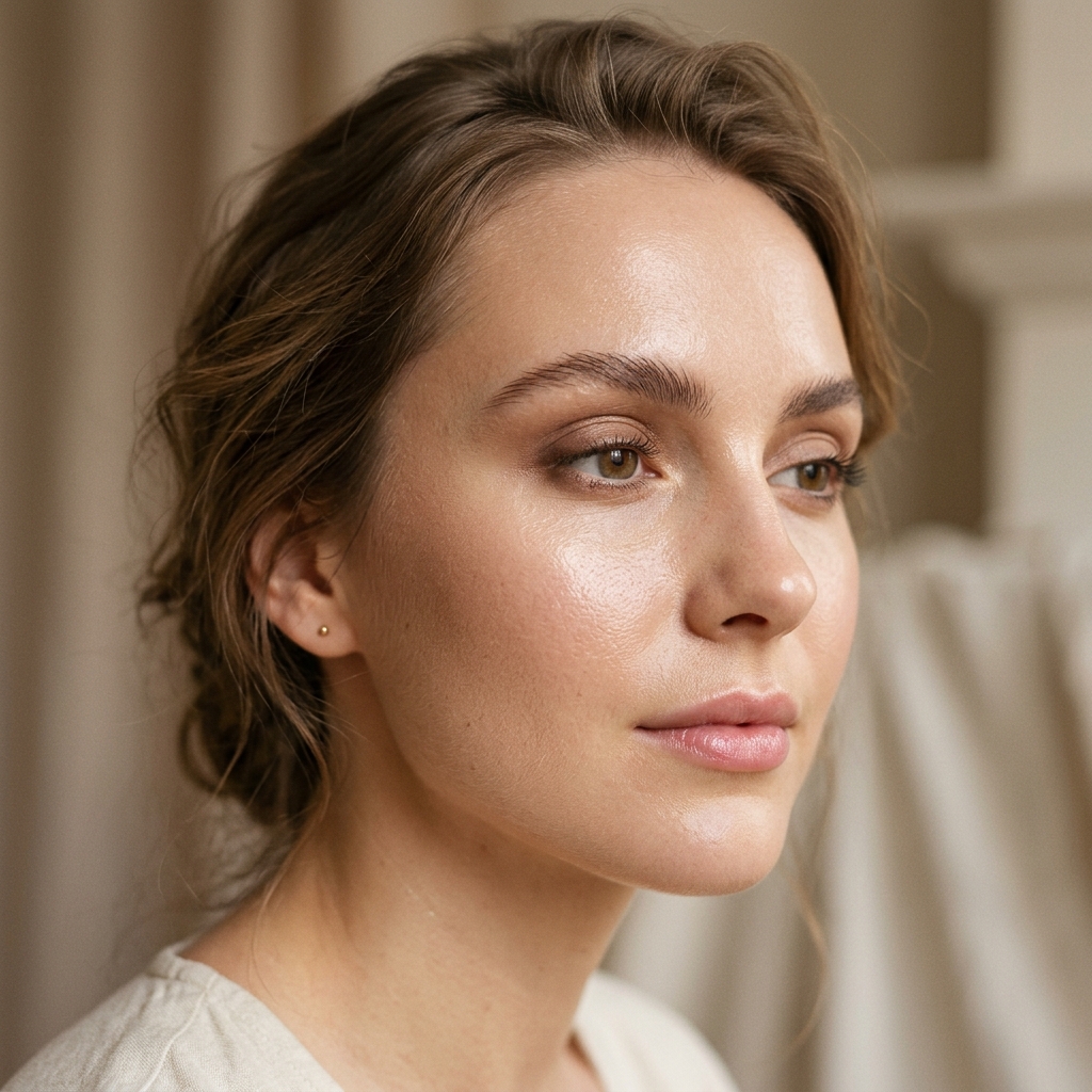 Close-up of naturally luminous, healthy facial skin