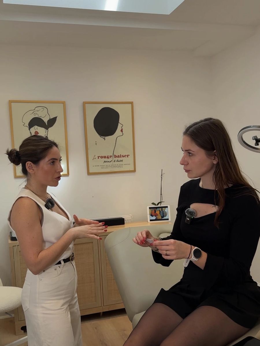 Georgina Sookias conducting a personalised skin consultation at her Fulham studio